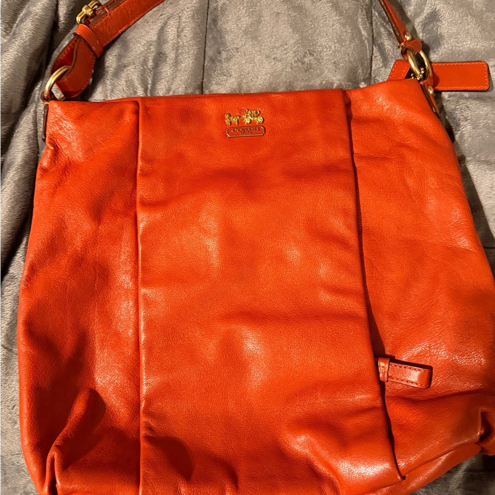 Coach Orange Leather Hobo Shoulder Bag Slouchy Convertible Crossbody